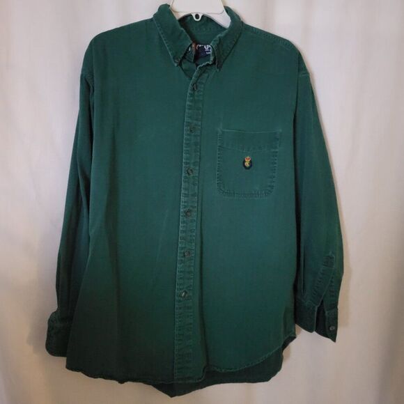 CHAPS Ralph Lauren Large Men's Shirt Cotton Button Down Green Pocket Logo EUC - Picture 1 of 6